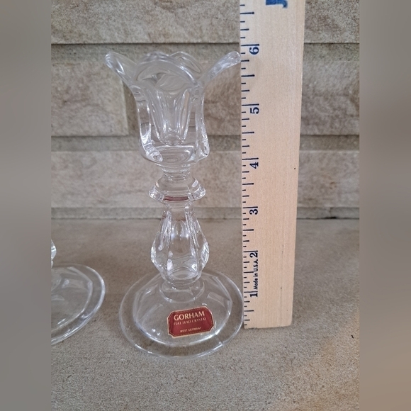 Vintage GORHAM Lead Crystal Tulip Candlestick Holders Pair 5.75" Tall Germany - Picture 4 of 6
